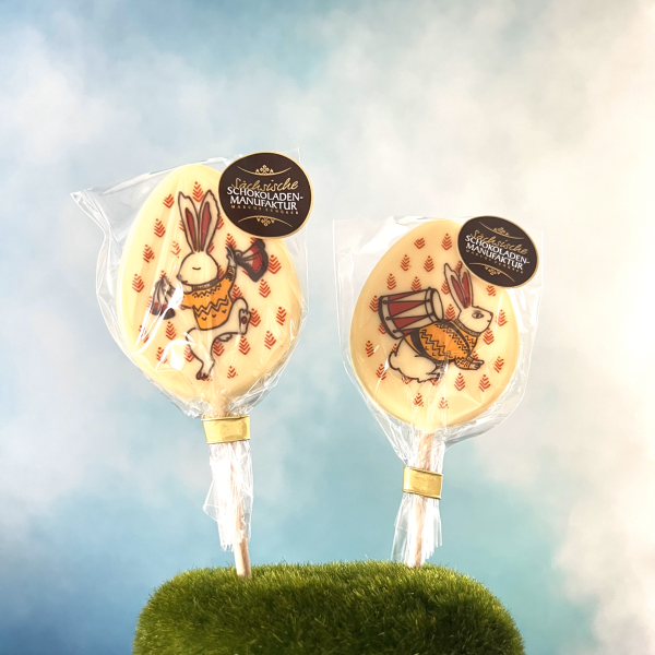 Lolli „Musikhase“ weiße Schokolade 33% und Karamell